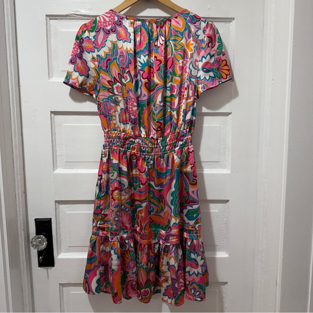 Nicole Miller Floral Ruffled Satin Mini Dress - Picture 6 of 11